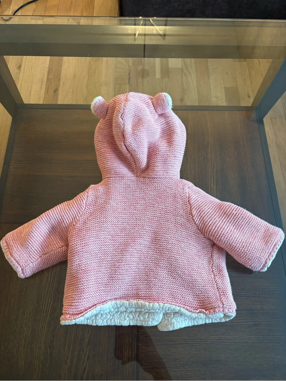 Baby Pink Hooded Knit Jacket with Sherpa Lining 0-3 months